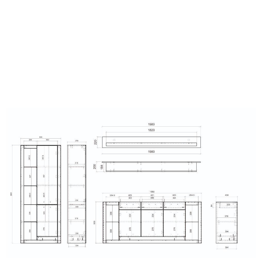 Wohnzimmerschränke und Wandboard Set - Adejano (dreiteilig)