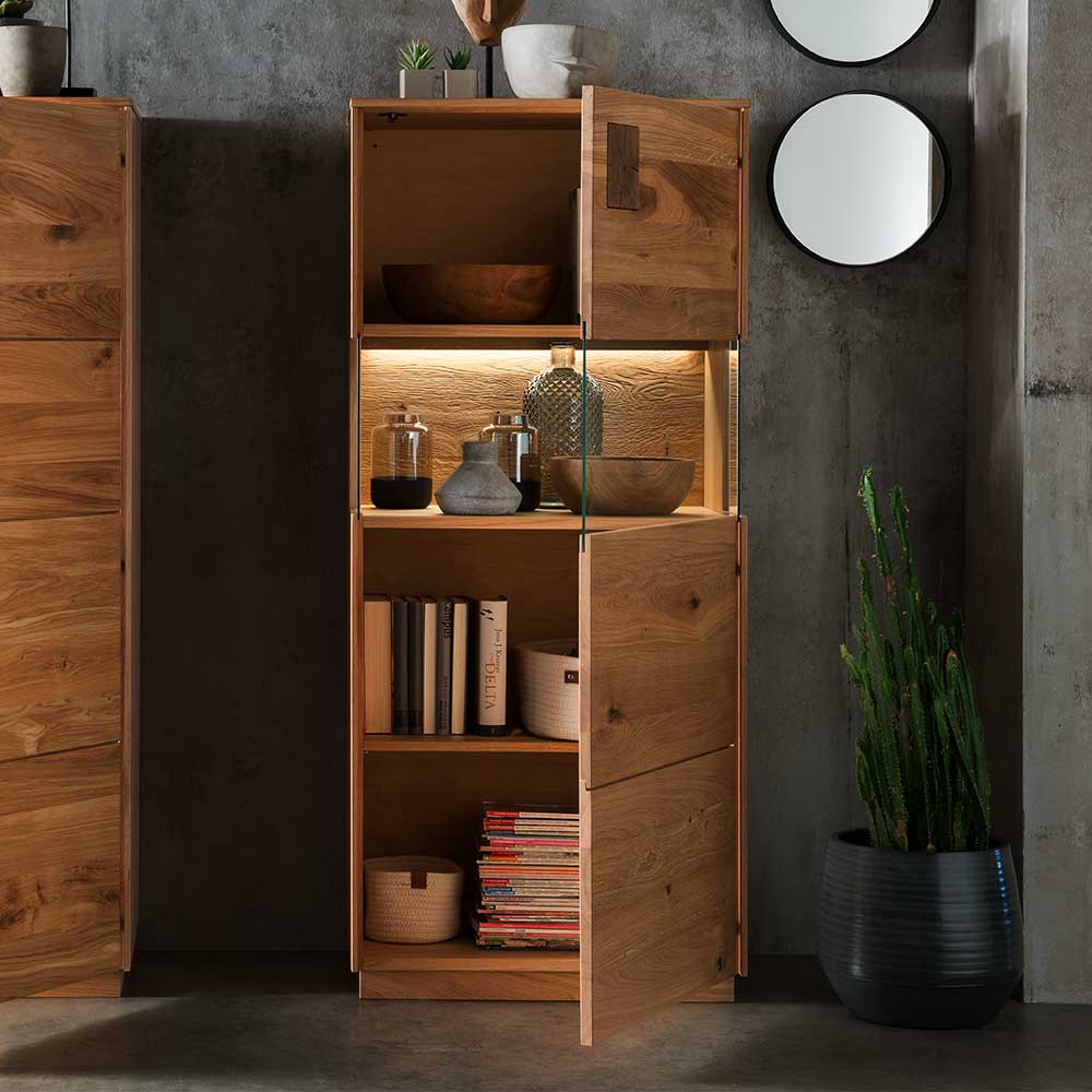 1-türige Highboard Vitrine aus Wildeiche - Millena