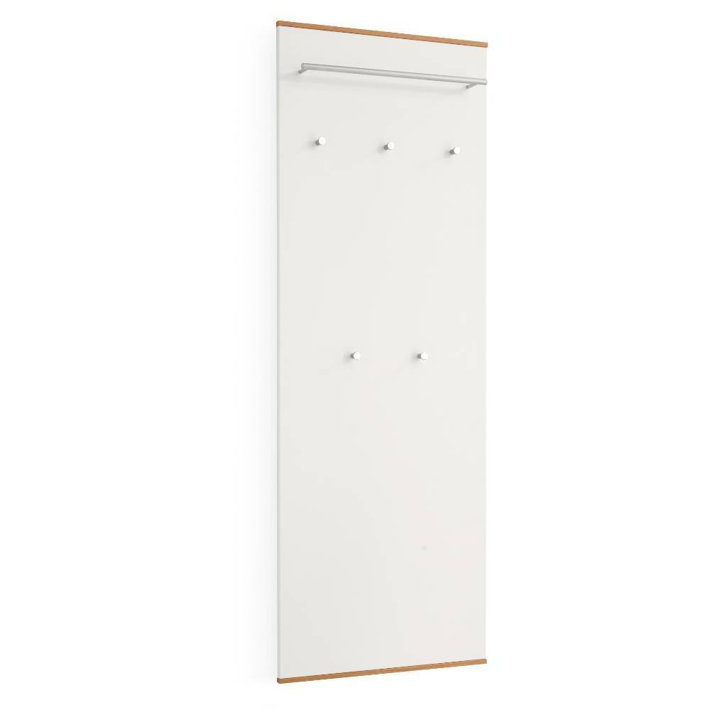 Weisse Hängegarderobe mit silberner Kleiderstange und fünf Metallhaken für den Flur – Didesco