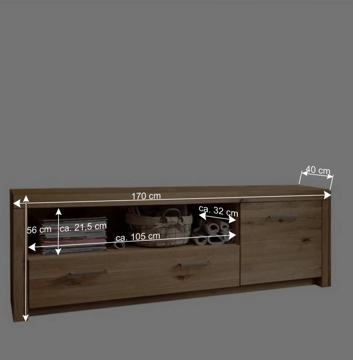 170cm breites TV Board aus geölter Wildeiche - Loitons