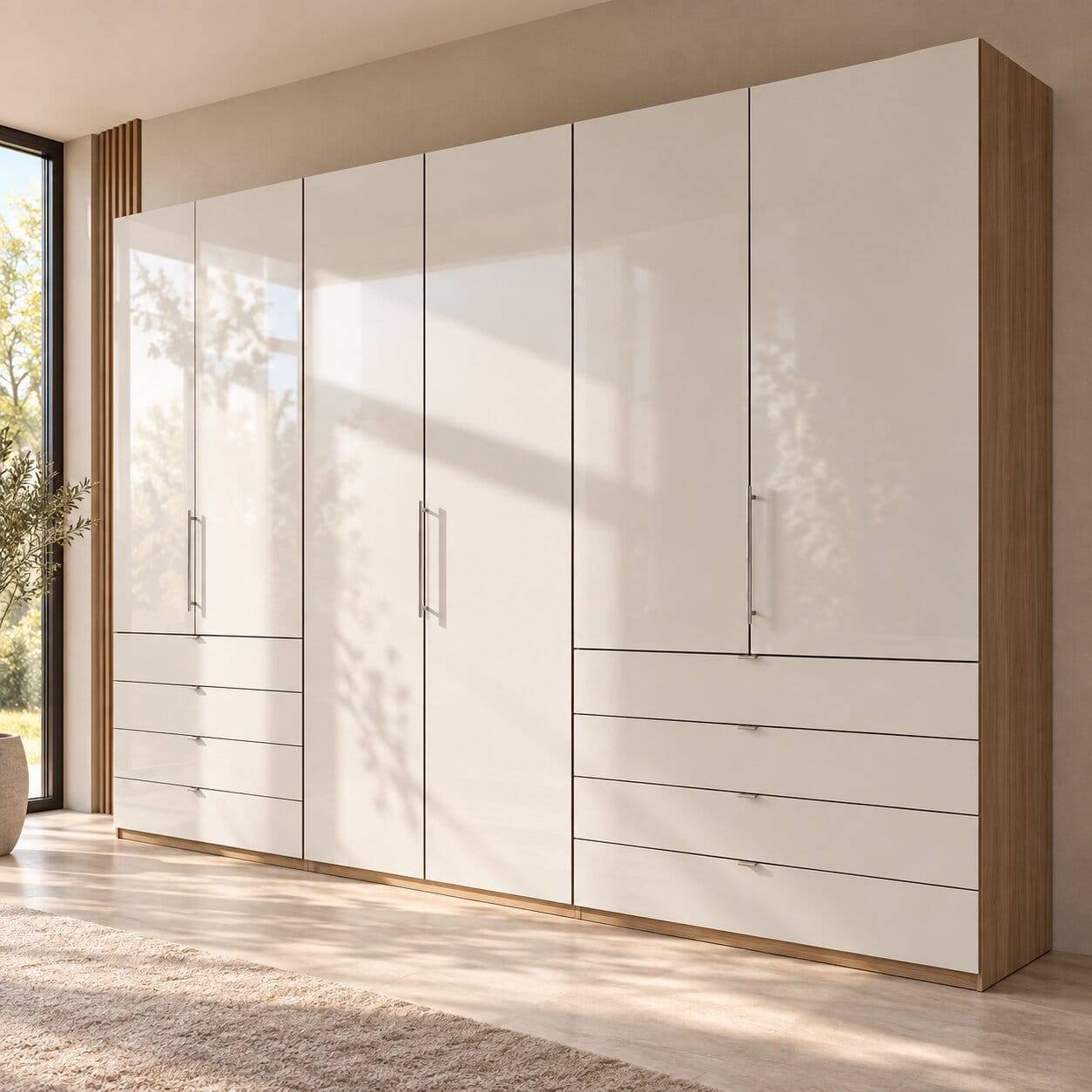 Kombi Schlafzimmerschrank mit Glas Front Beige - Lesegano