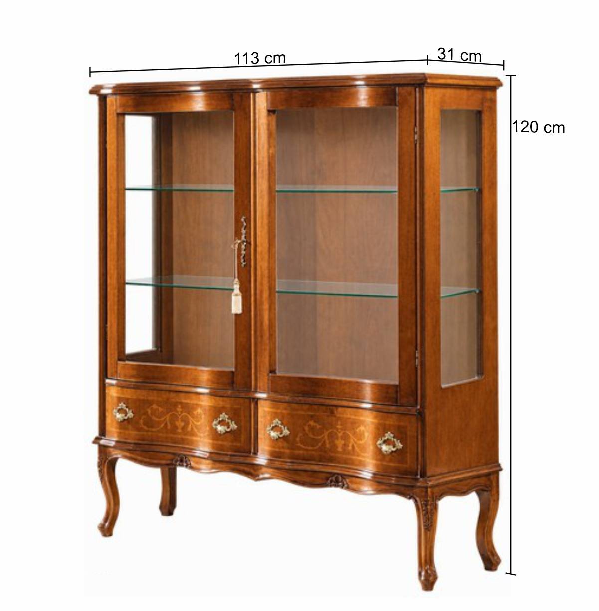 Barock Vitrine 2-türig Agosto mit Nussbaum Furnier