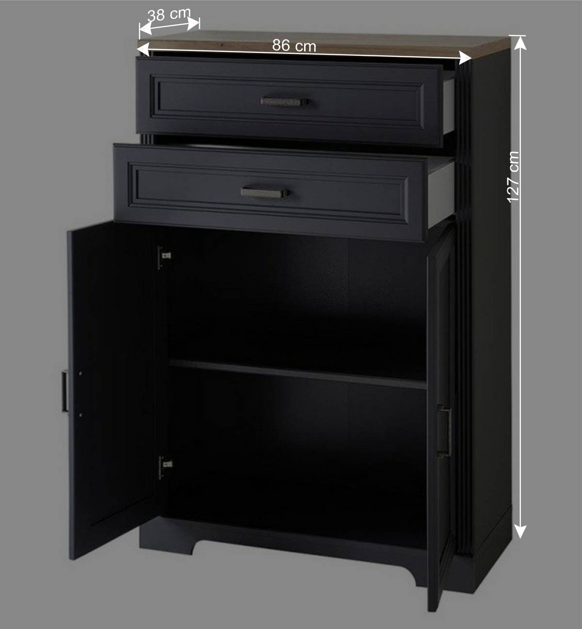 Landhaus Büro Aktenschrank in Grau & Eiche NB - Joe