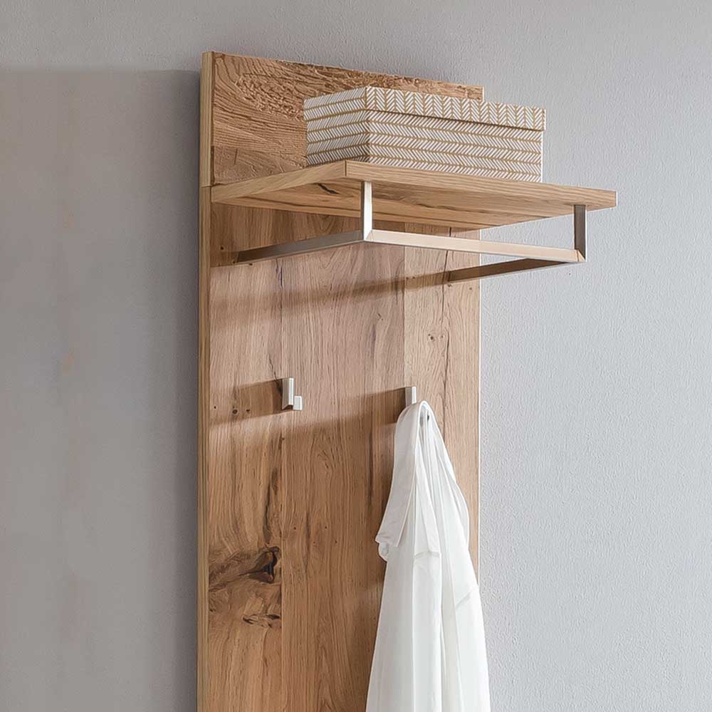 Garderobe Paneel aus Balkeneiche Furnier mit Hutablage, Kleiderstange und Haken für den Flur – Macusos