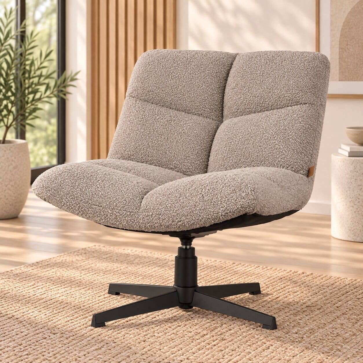 Drehbarer Loungestuhl aus Boucle Stoff Beige - Cochon
