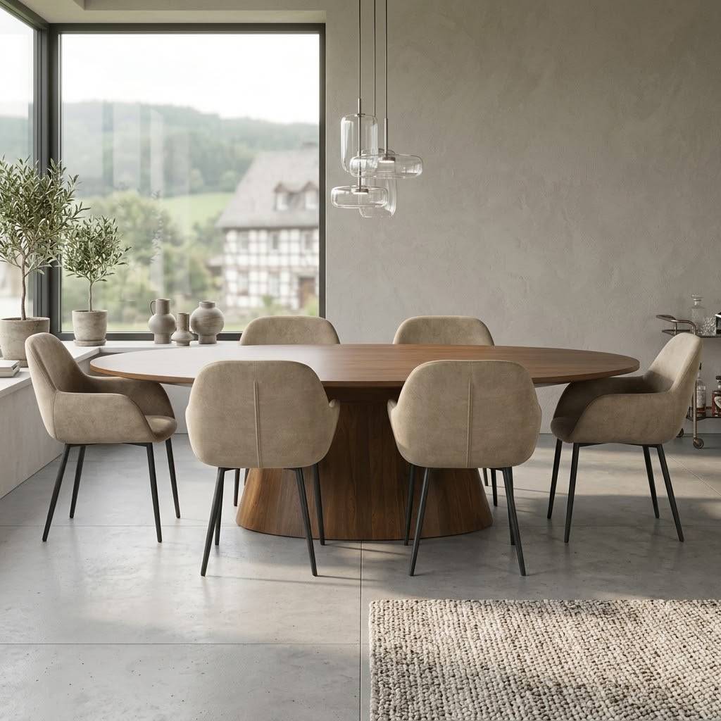 Ovale Esstischgruppe modern - Galadira (siebenteilig)
