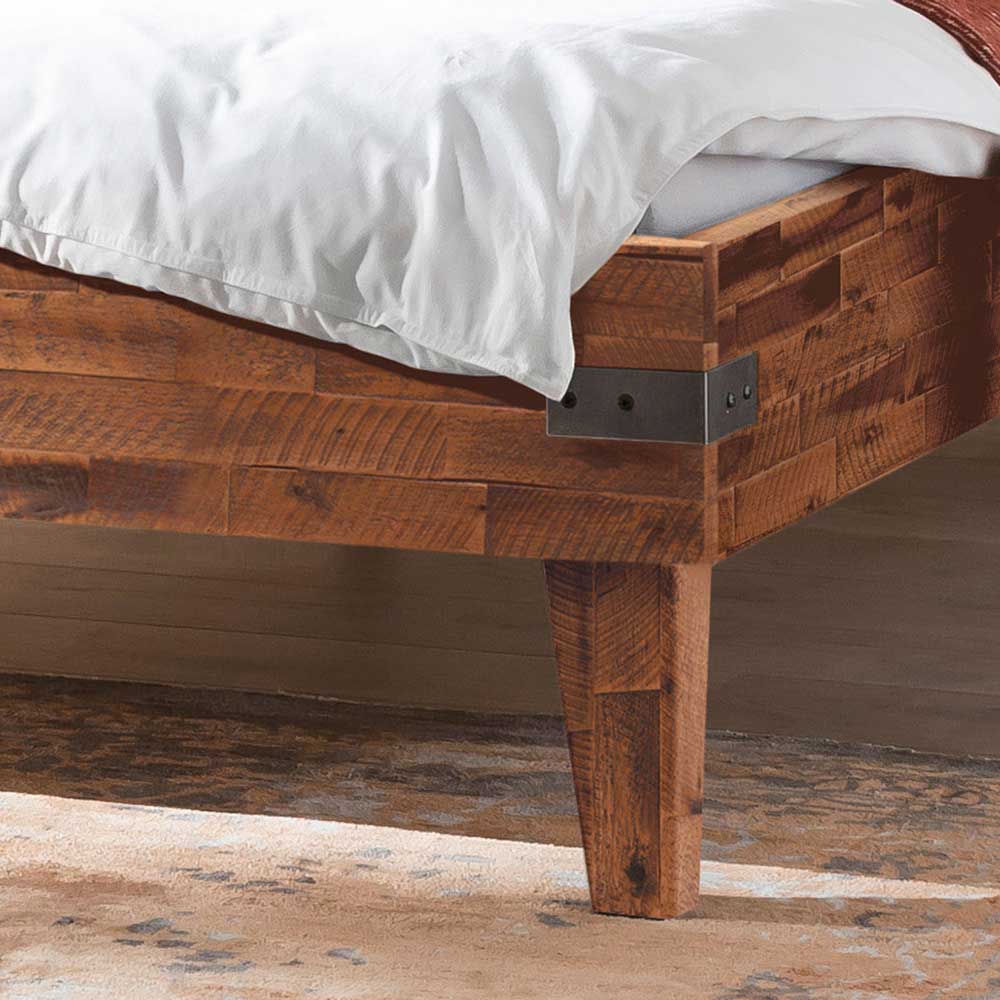 Doppelbett aus Akazie mit Antik Finish - Caleena