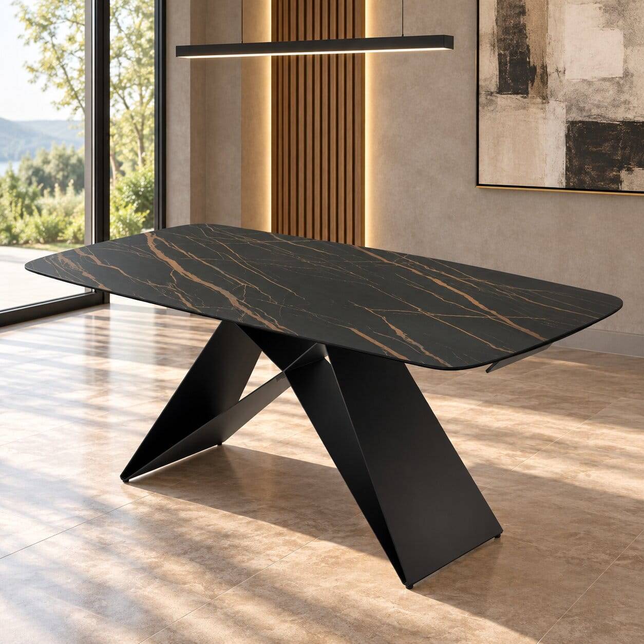 Design-Kulissentisch in Schwarz Braun Marmoroptik - Dirava