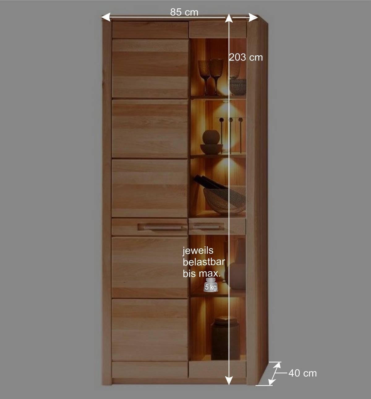 Wohnzimmervitrine aus Kernbuche mit LED - Amyonta