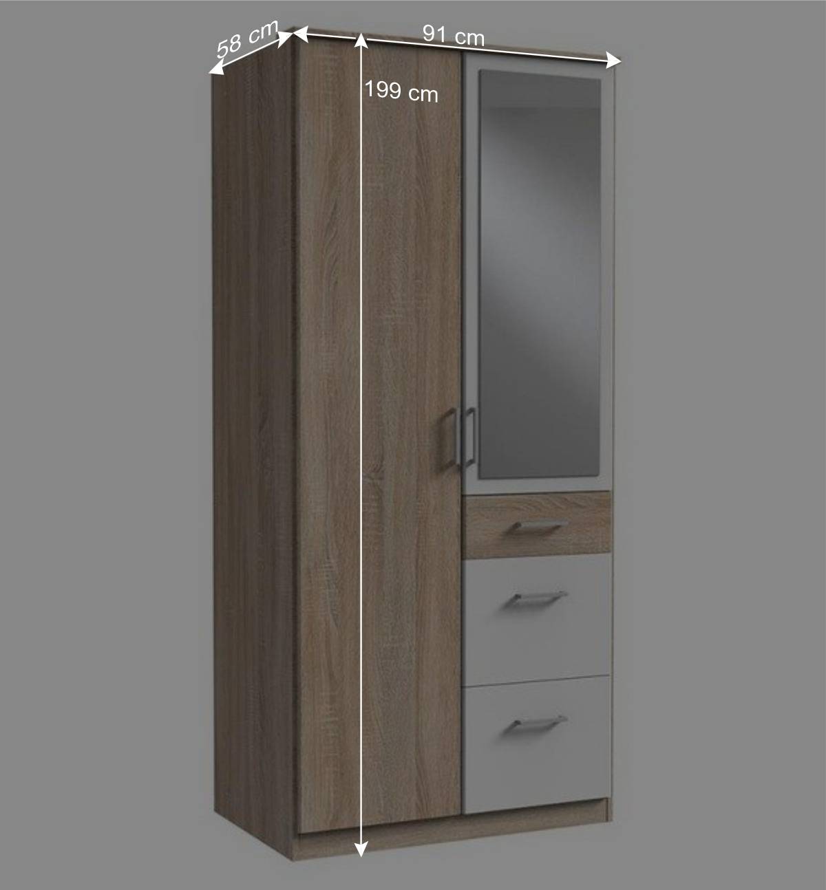 91 cm breiter Kombi-Kleiderschrank mit Spiegel - Coros