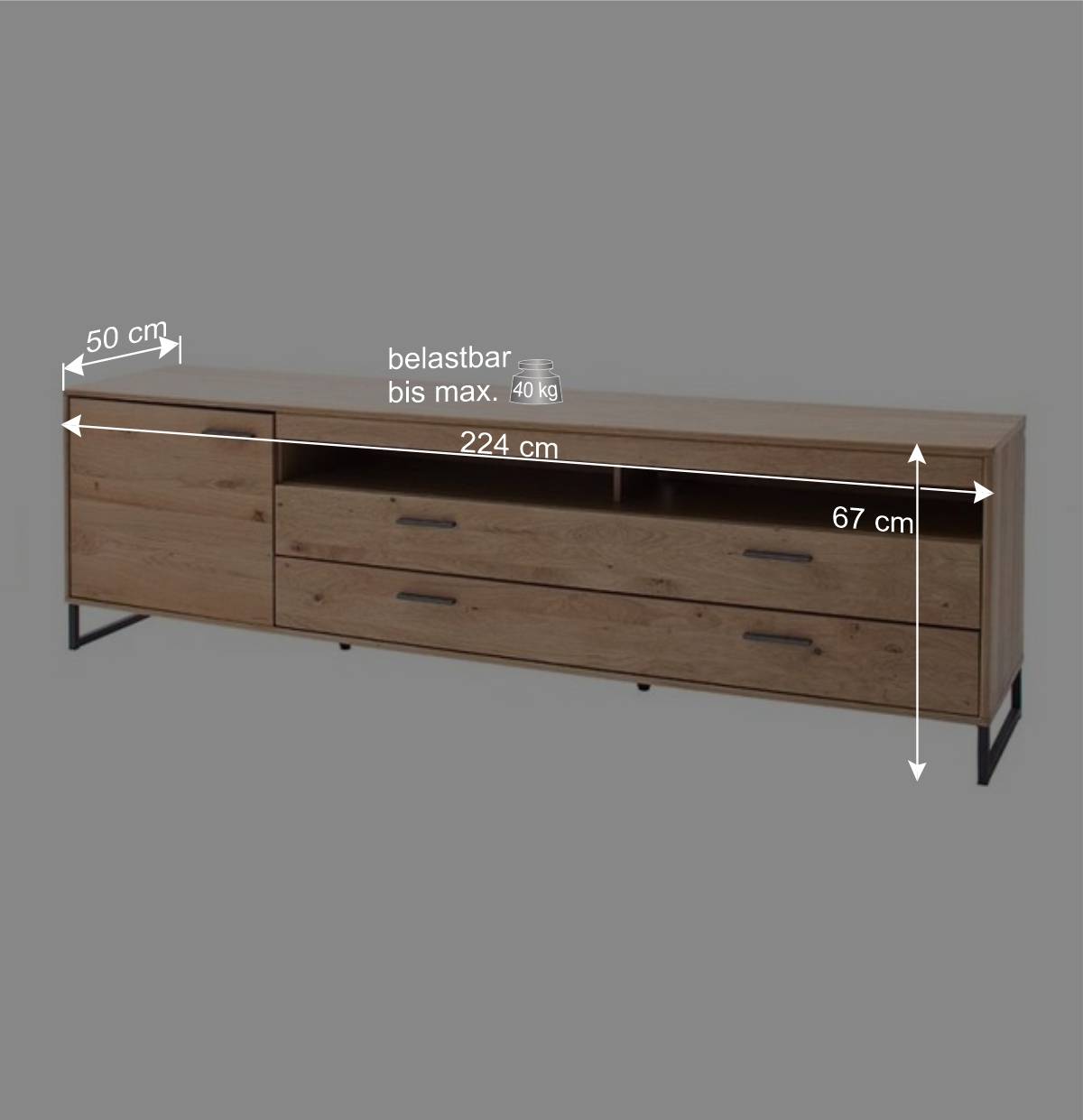 224x67x50 Fernsehboard aus Eiche Massivholz - Assela