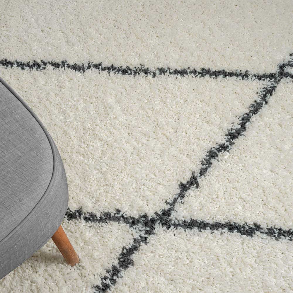 Hochflor Teppich in Creme und Schwarz - You