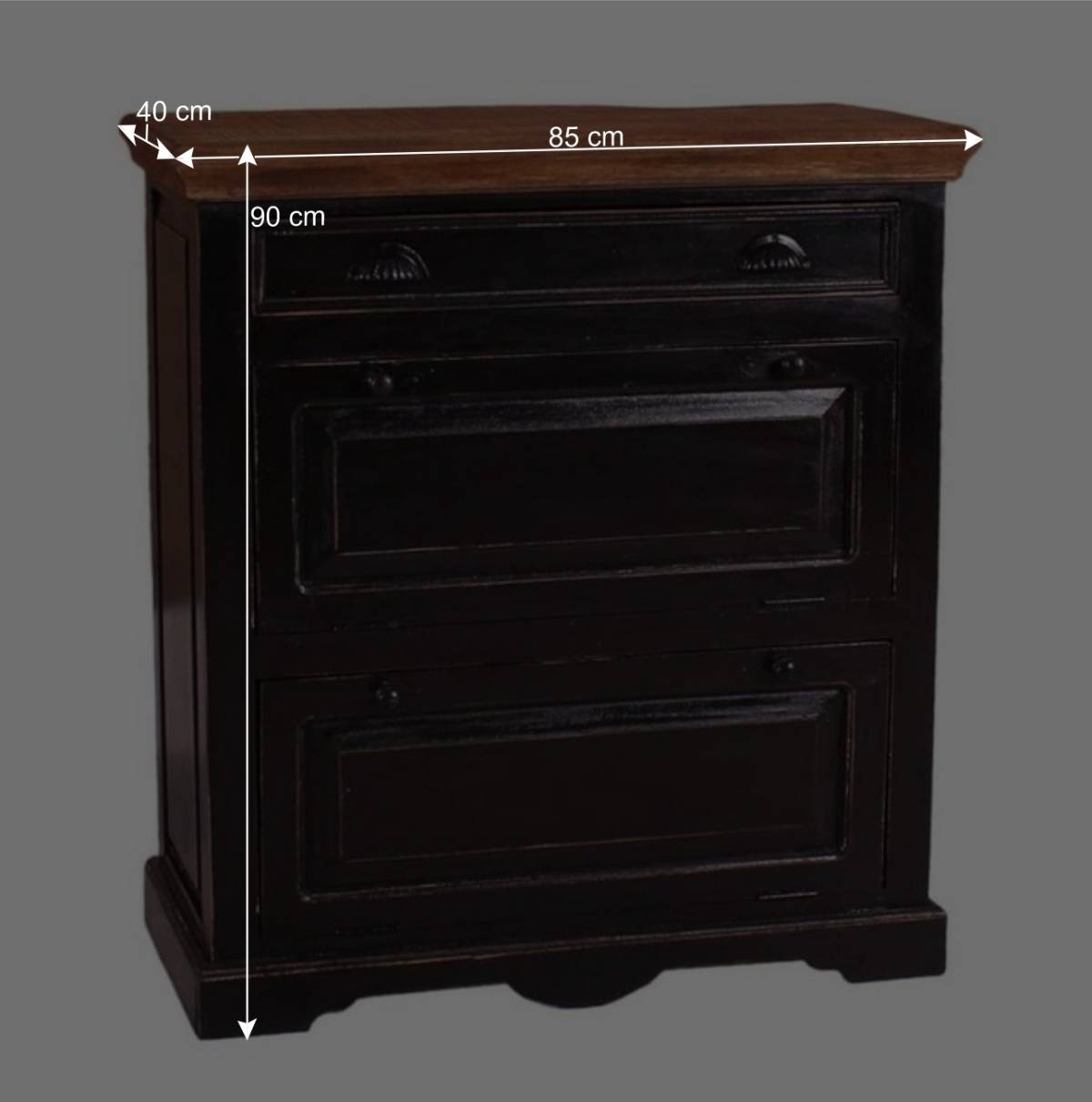 Kolonial Schuhschrank in Schwarz & Honig - Kienta