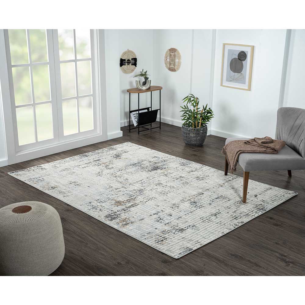Kurzflor Teppich in Hellgrau & Creme - Savuta