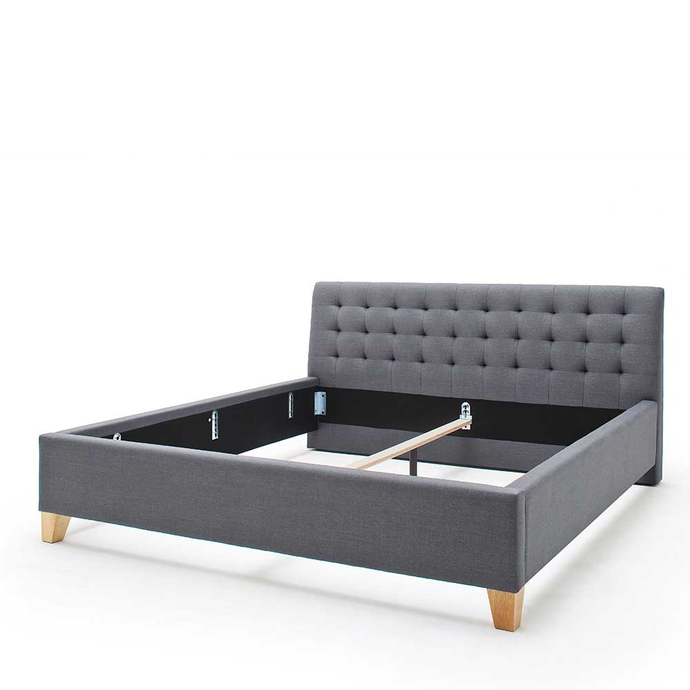 Polsterbett in Grau & Eiche - Saludio