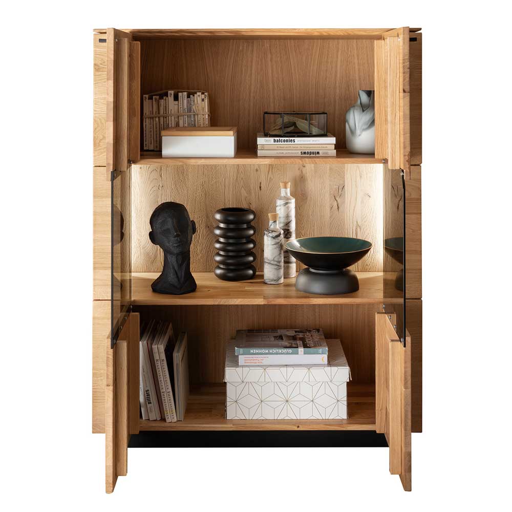 99x127x42 cm Wildeiche Highboard mit Rauchglas Einsätzen - Cibao