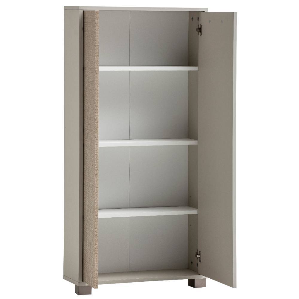 Beiges Flur Highboard mit offener Tür, drei Ablagefächern und Strukturfront – Litinka