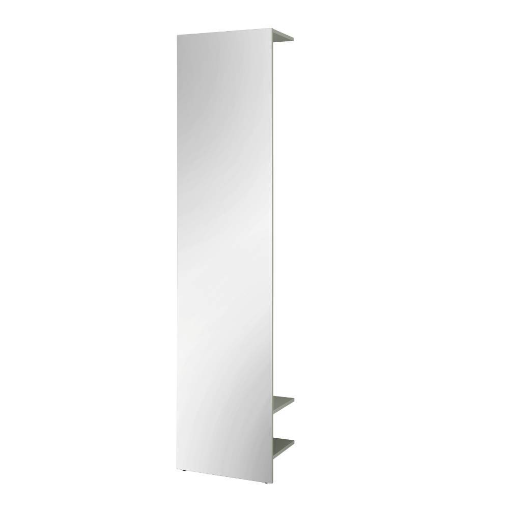 Schlanke Garderobe mit Spiegelfront und zwei seitlichen Regalböden in Graugrün – Socotta