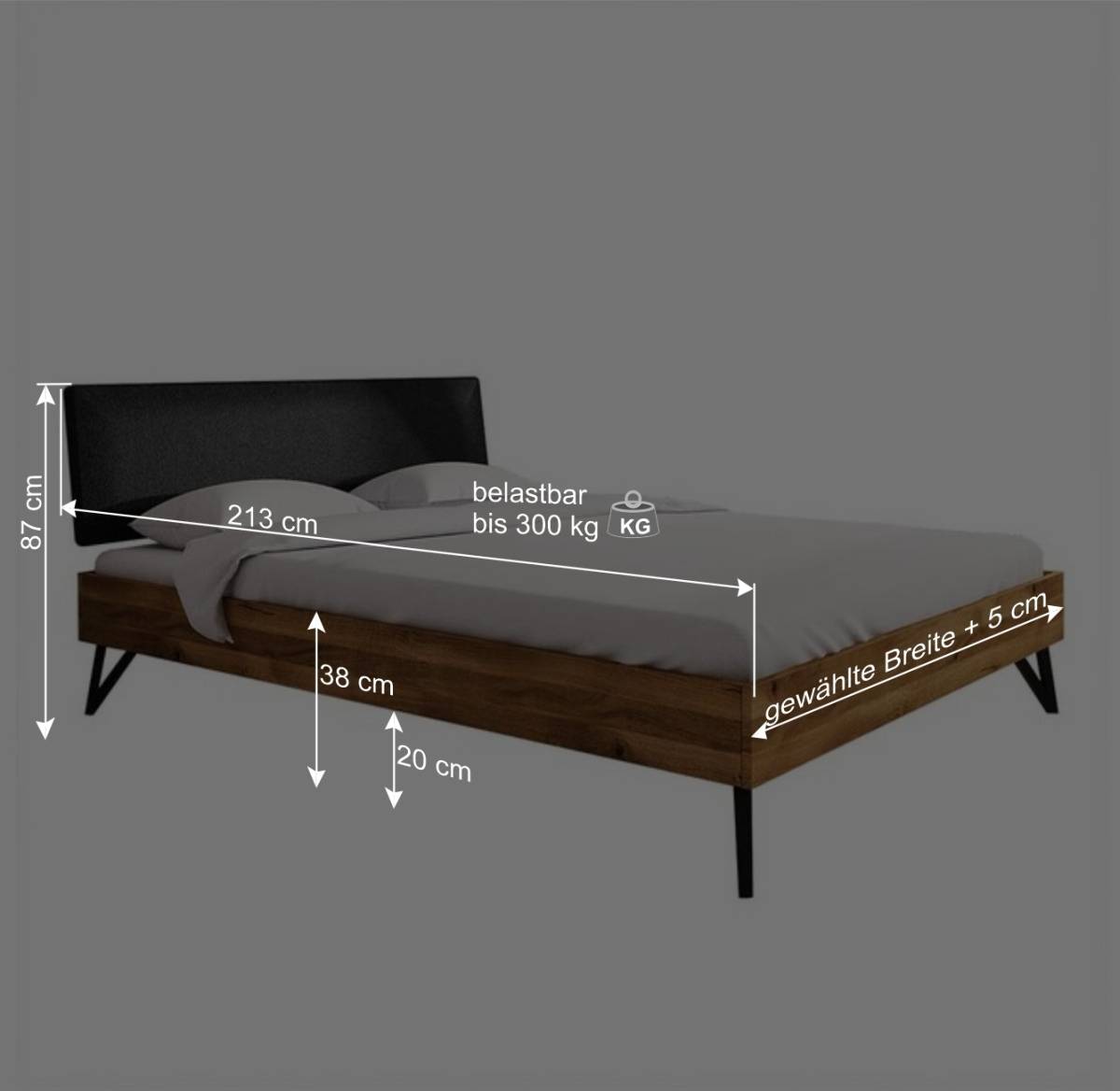 Ehebett Designbett mit Wildeiche Rahmen - Mandirov