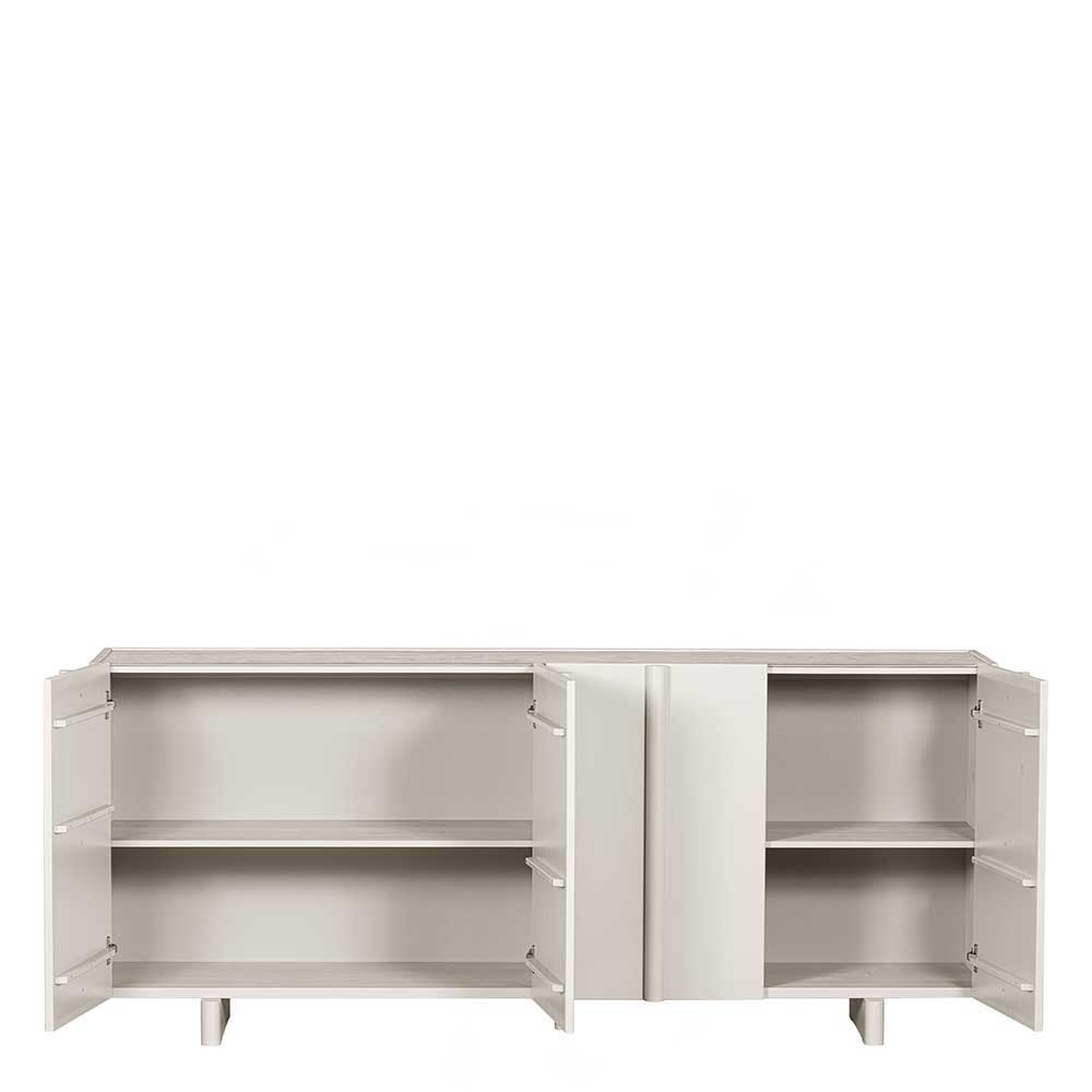 Offenes 4-türiges Sideboard in Hellgrau mit Innenfächern und Regalböden – Glamoure