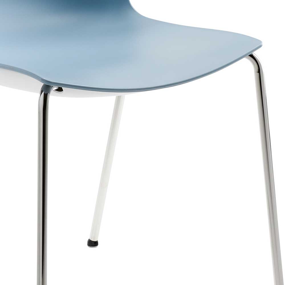 Stapelbarer Schalenstuhl in Blaugrau & Chrom - Casimon