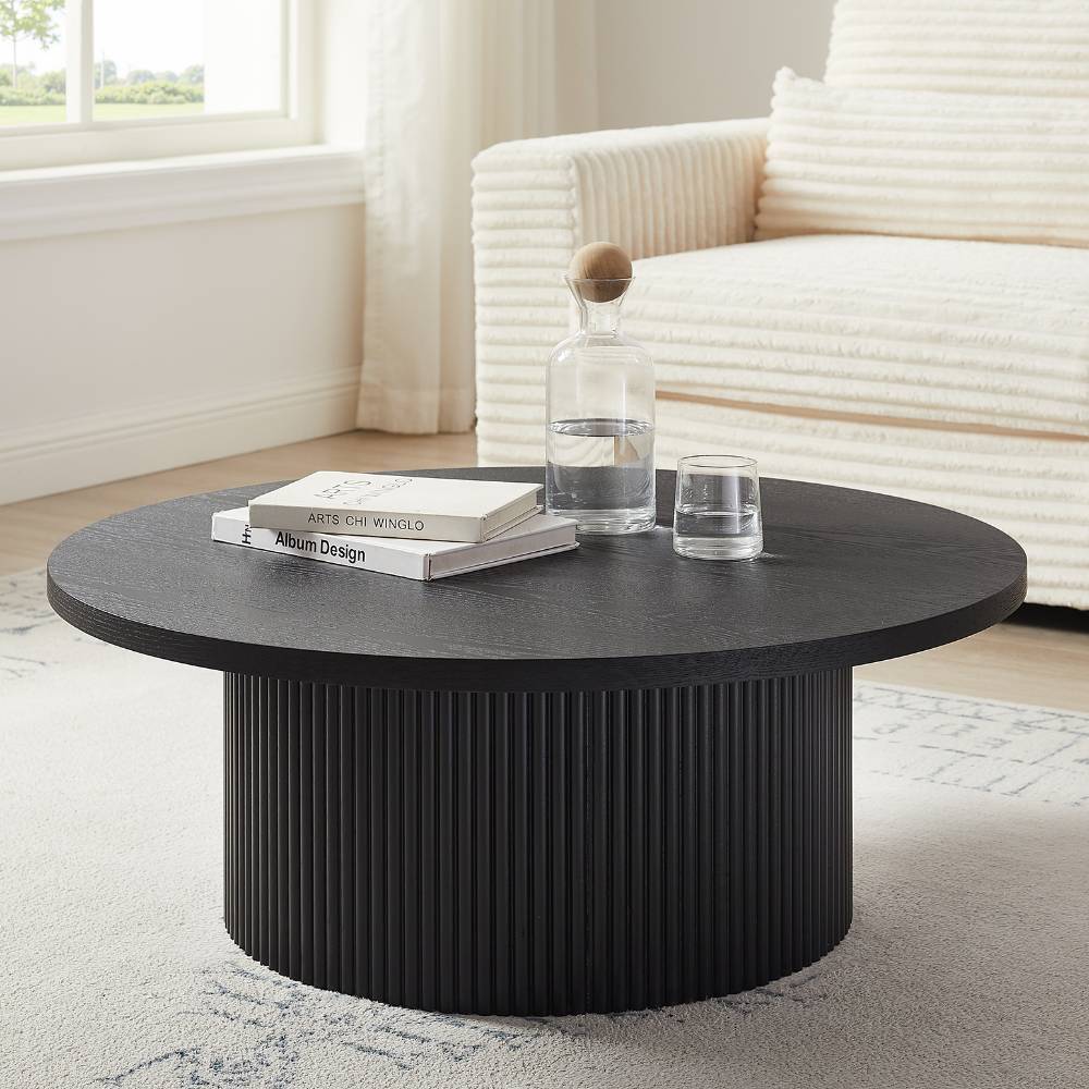 Schwarzer Couchtisch mit runder Platte - Jacly