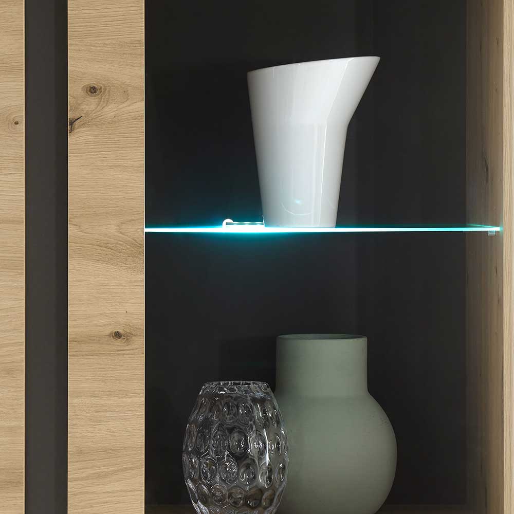 72x154x40 Vitrine in Wildeiche & Dunkelgrau - Lairian