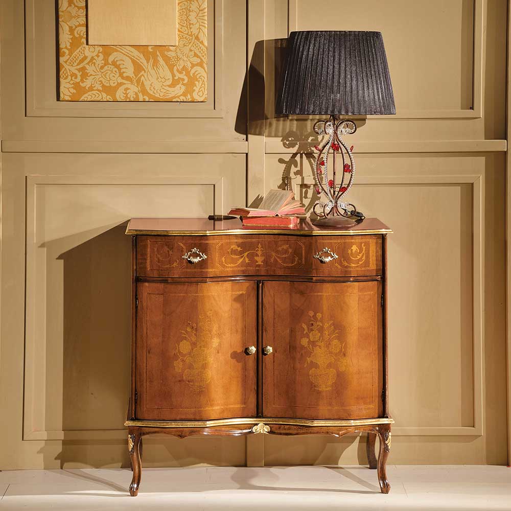 Edle Barock Kommode mit Blattgold & Intarsien Venerdina 2-türig