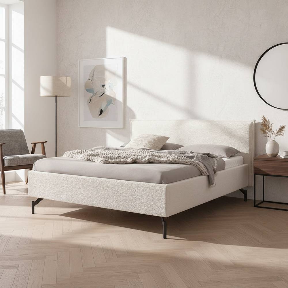 Design Polsterbett in Creme Boucle - Janura