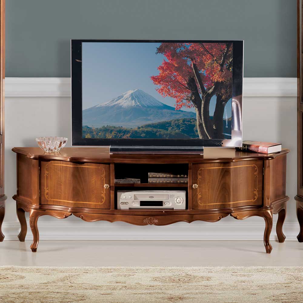 Nussbaum Furnier Wohnwand Barock Dentro 325cm breit (dreiteilig)