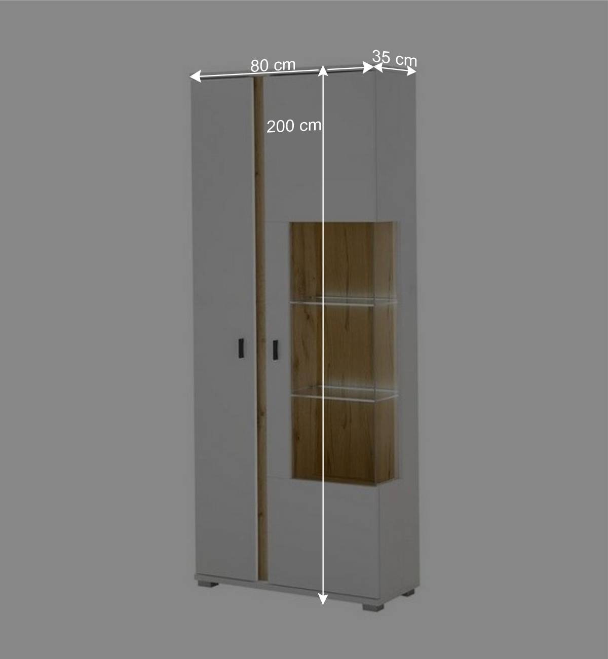 Beleuchtete Vitrine in Weiß mit Wildeiche - Racelyn