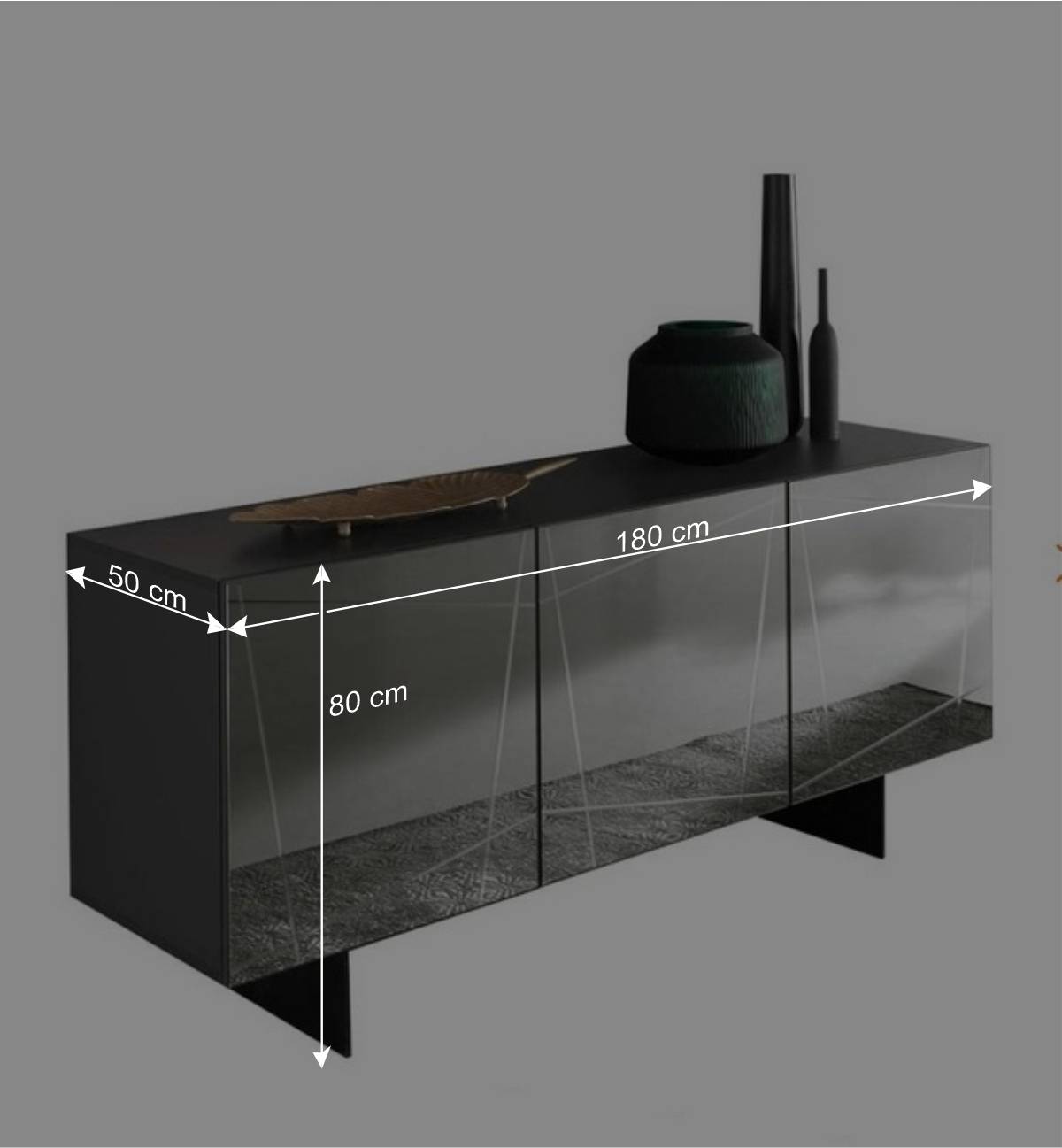 Stylisches Sideboard mit Spiegel Front in Rauchgrau - Odangelo