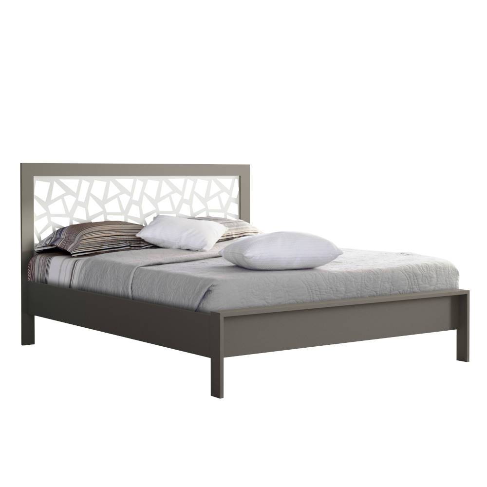 Design-Metallbett in Grau mit weißem geometrischem Kopfteil für das Schlafzimmer – Lobitius