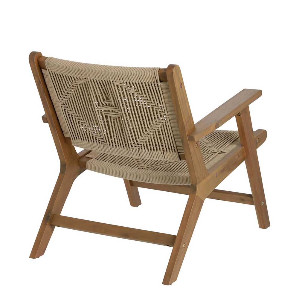 Holz Sessel mit Kordel Geflecht in Beige - Rave