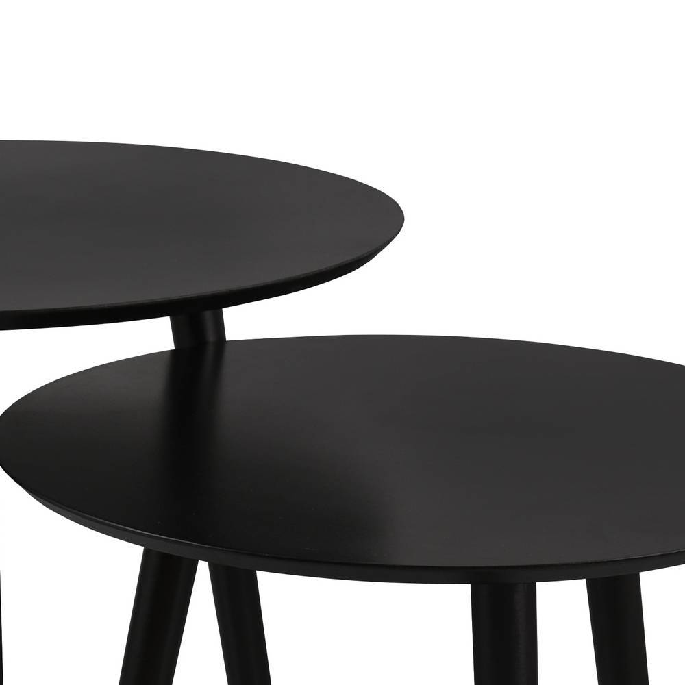 Schwarzes Beistelltisch-Set mit zwei runden, versetzten Ablageflächen – Adja