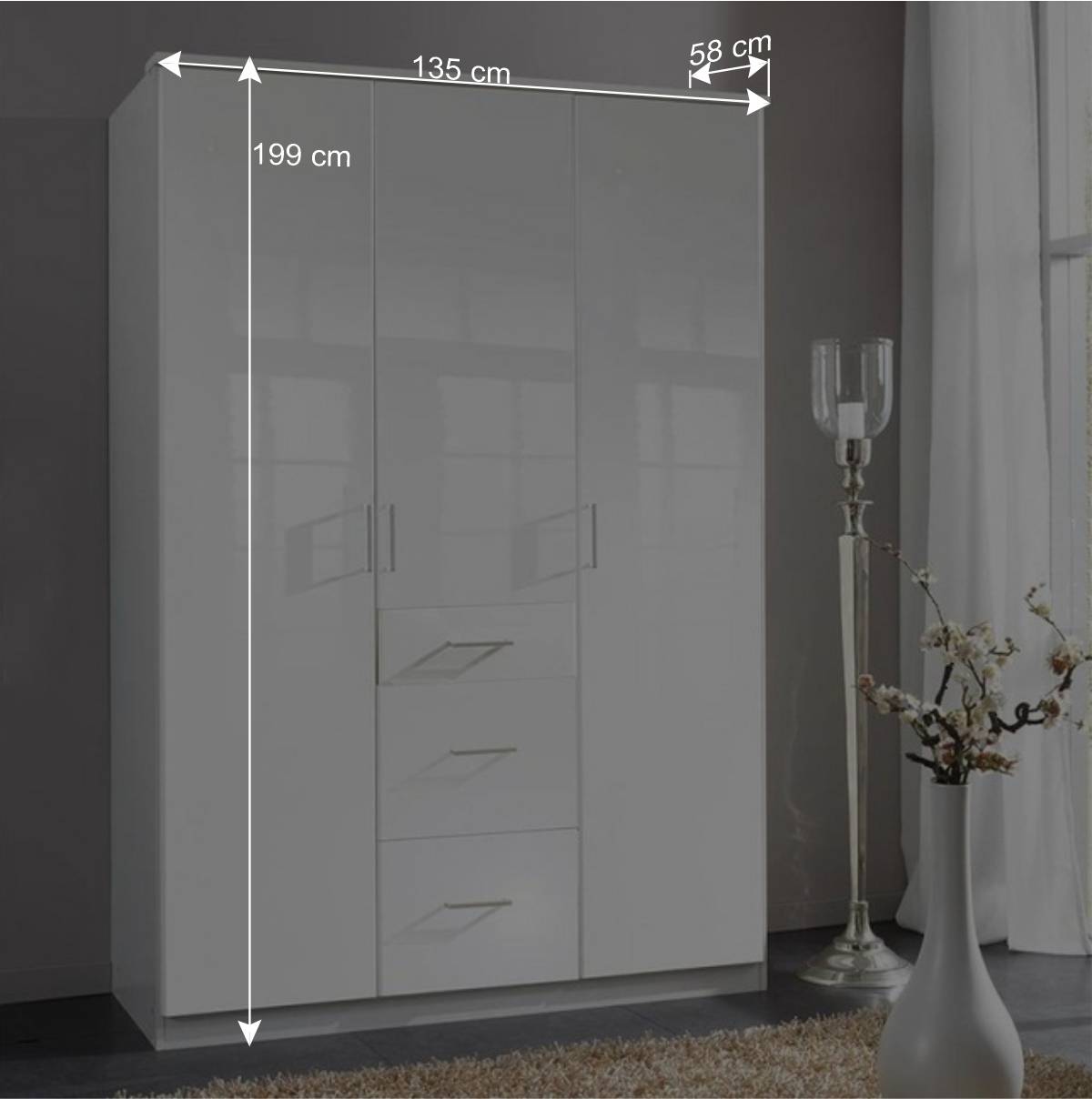 Weißer Kleiderschrank mit hochglänzender Front - Venture I