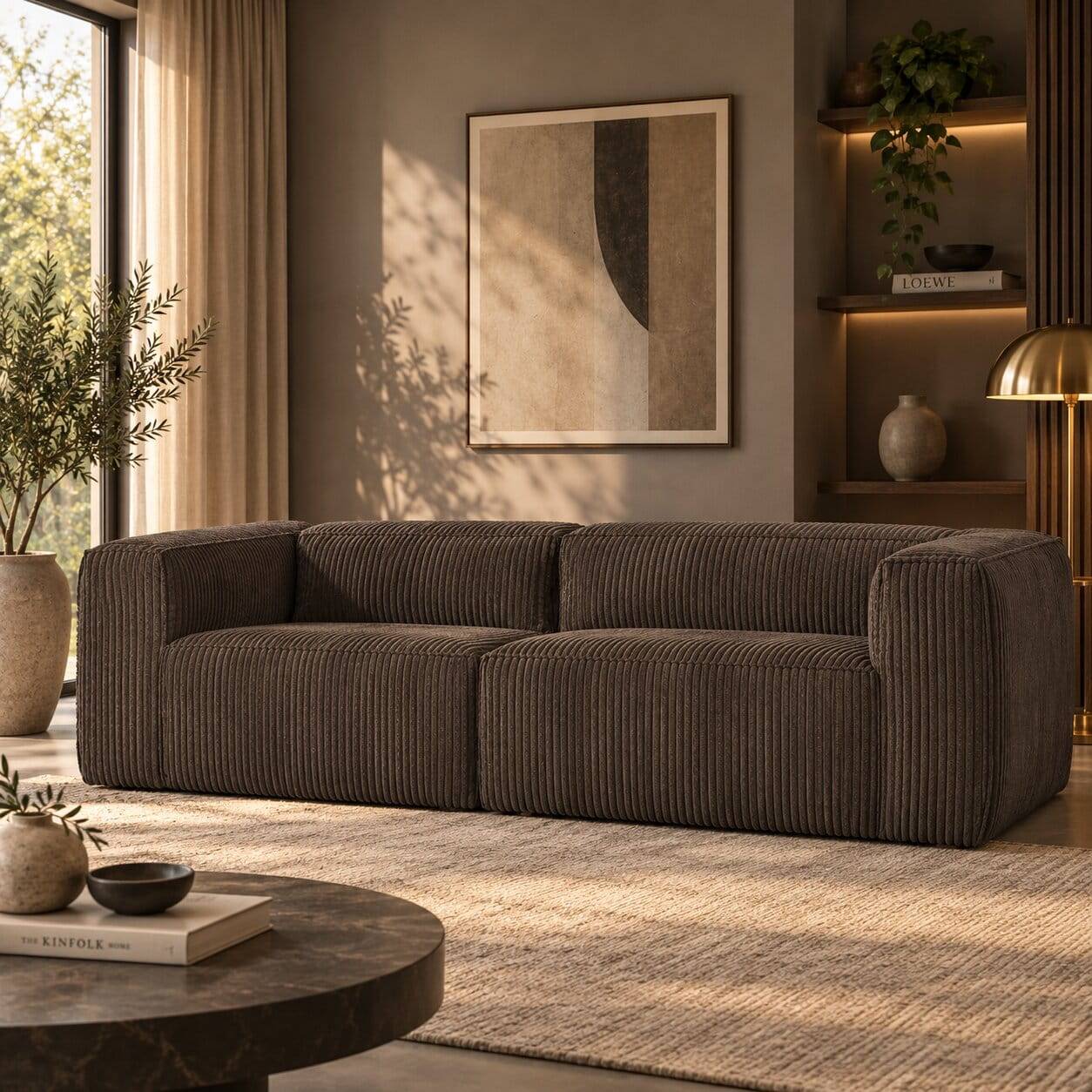 Schlammfarbene Cord Couch in modernem Design - RIBE