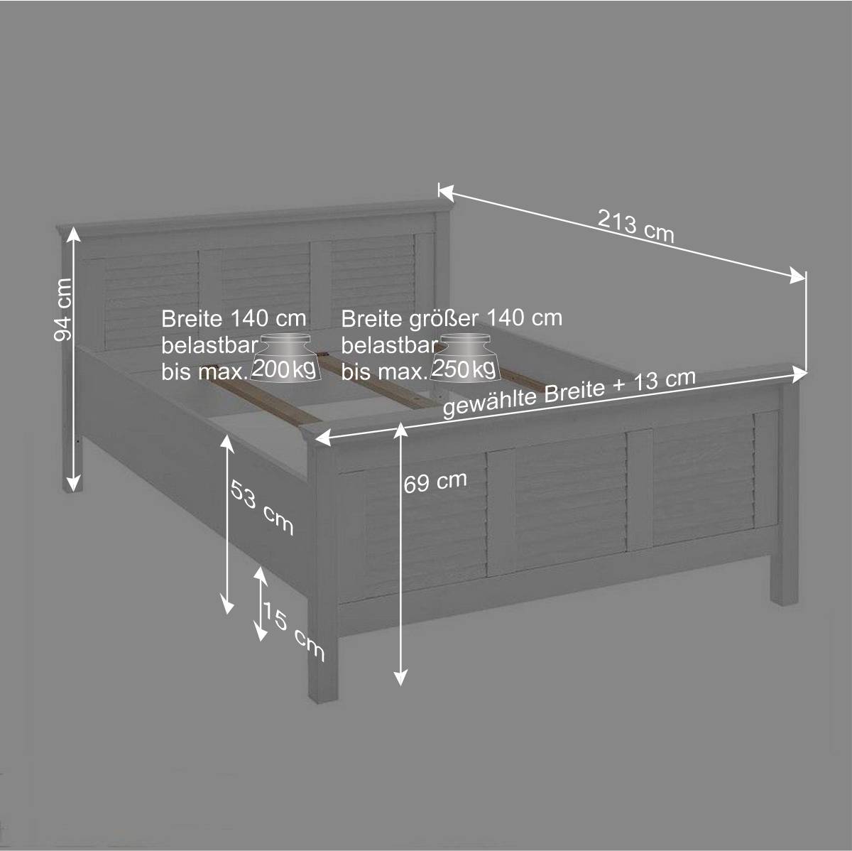 Landhaus Bett mit Kopf- und Fußteil - Mira