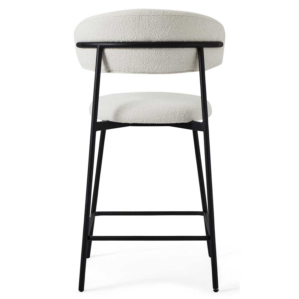 Moderner Barstuhl in cremeweißem Bouclé-Stoff mit schwarzem Gestell, Rückseite – Bean