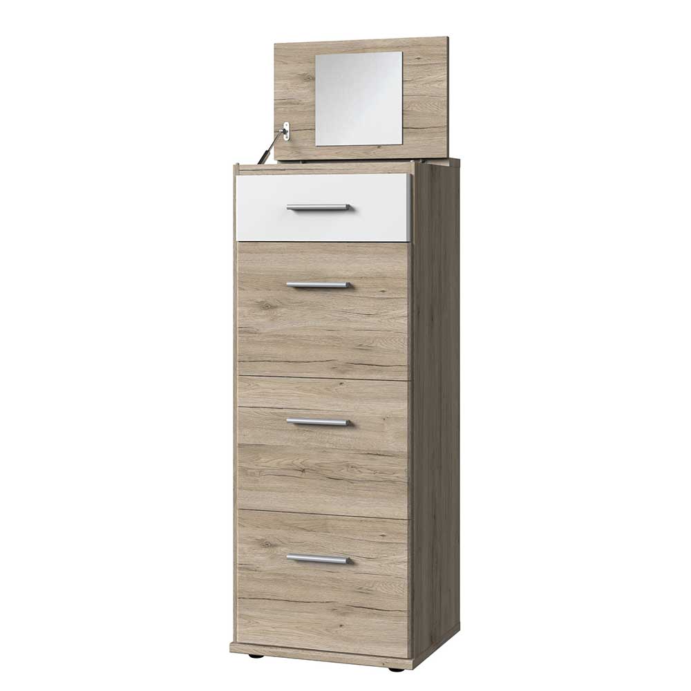 Hochkommode mit Klappspiegel in Eiche San Remo - Abrud