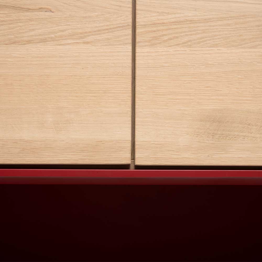 6-türiger Wohnzimmer Schrank in Eiche Bianco & Rot - Enifra
