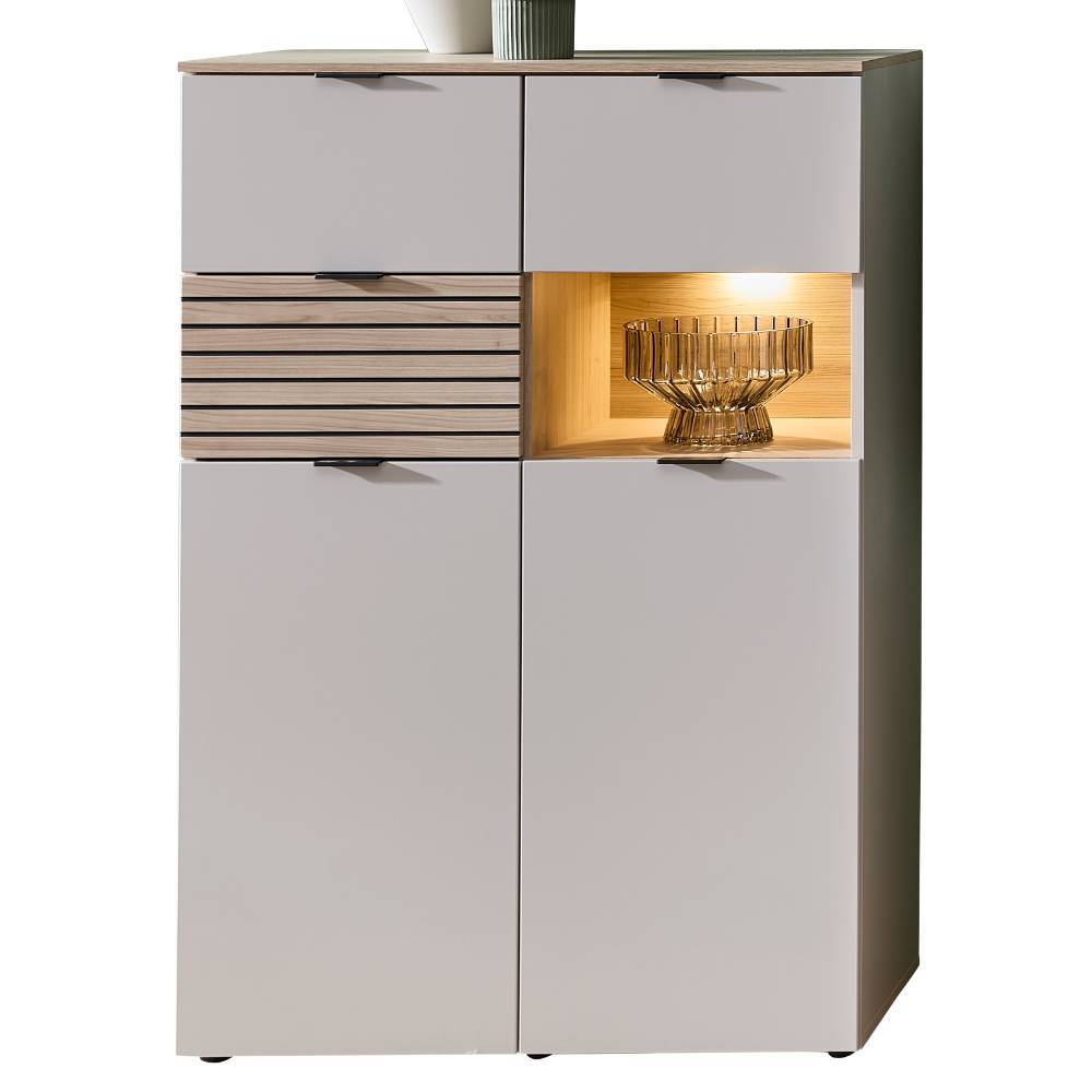 Highboard in Hellgrau und Eiche Hell - Rovigo