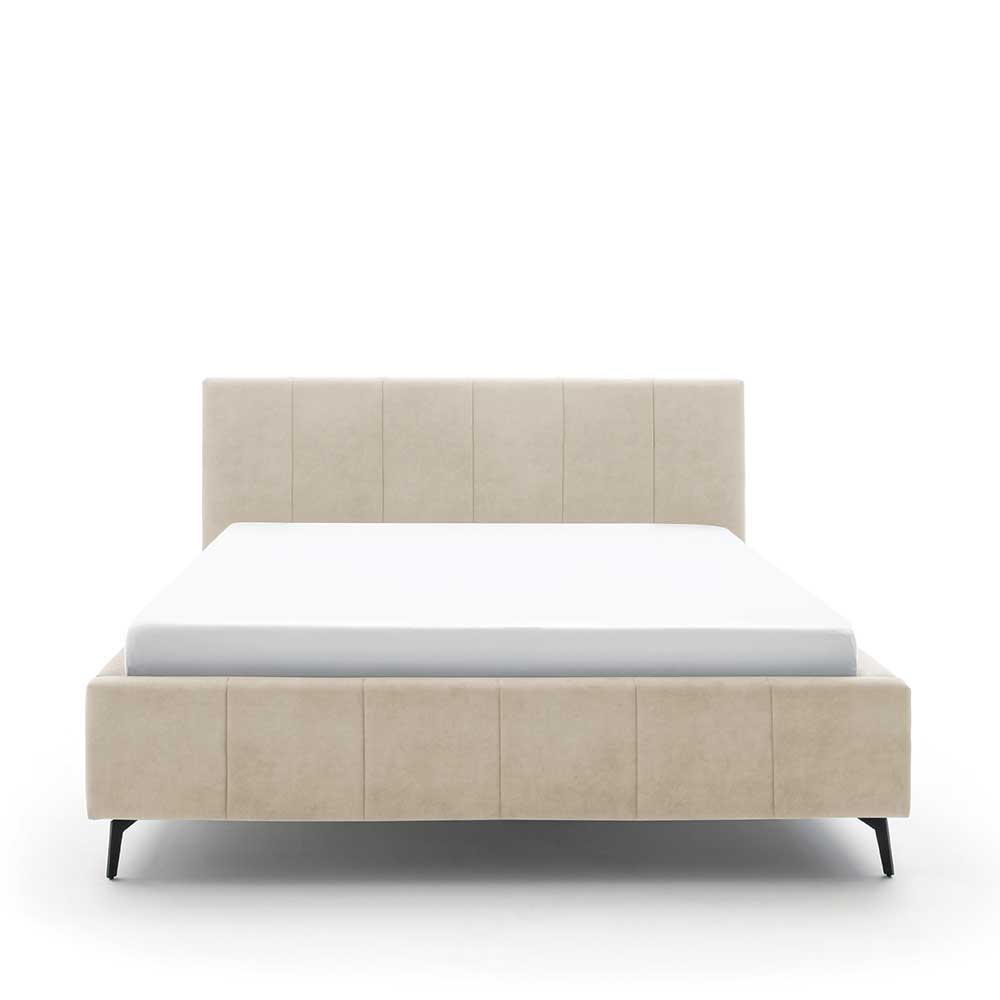 Gepolstertes Stauraumbett in Beige Velours - Emja