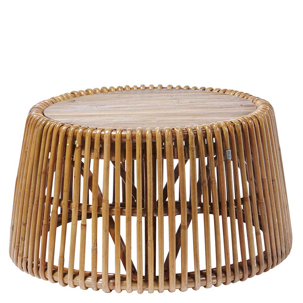 69x38x69 Design Couchtisch aus Recyclingholz & Rattan - Valtte
