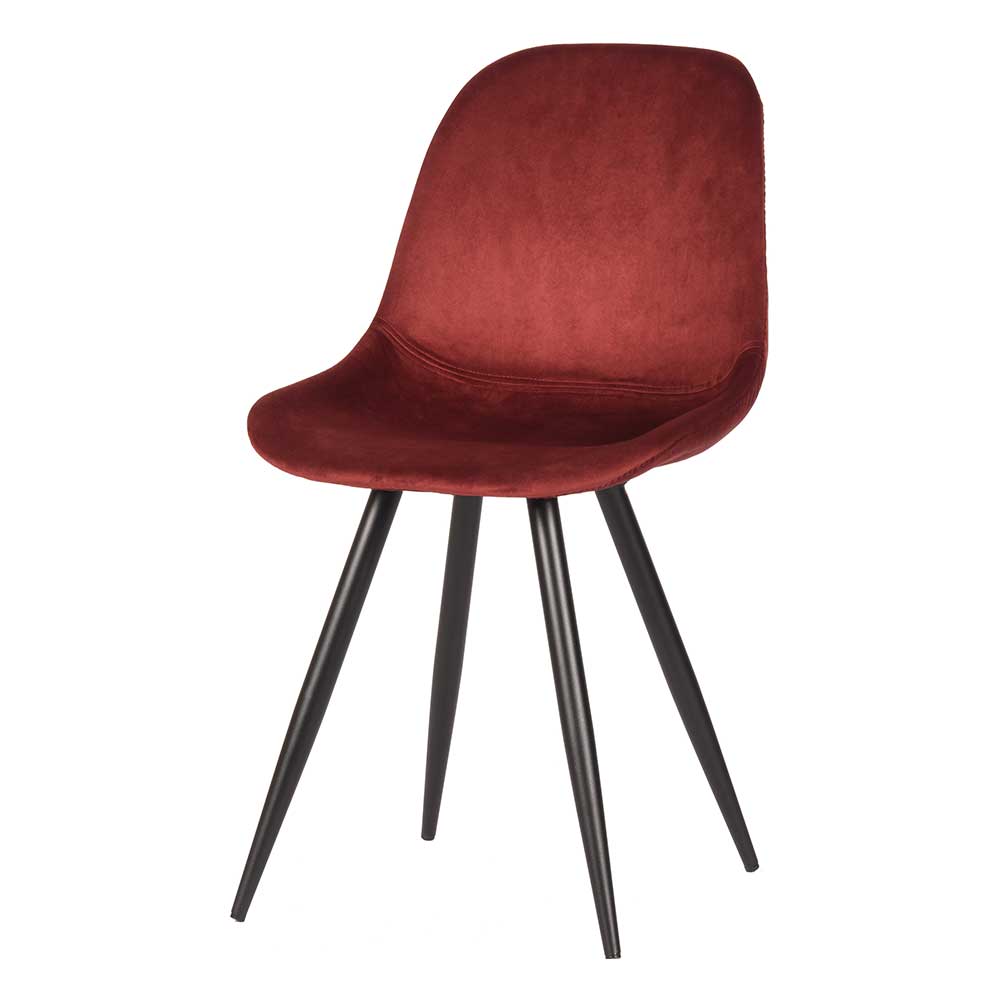 Dunkelroter Samt-Esszimmerstuhl im 2er Set mit eleganten schwarzen Metallbeinen – Oliosca