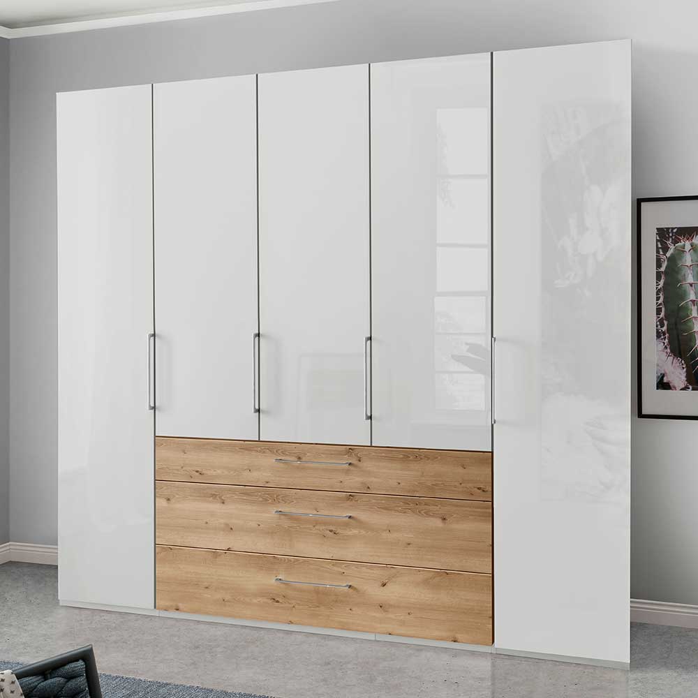 250cm breiter Kleiderschrank mit Metallgriffen - Wanisha