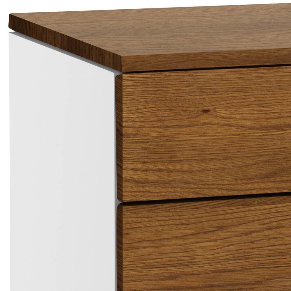 Obere Kante der Kommode in Eiche Dunkel mit Holztischplatte und weißem Korpus – Benfitas