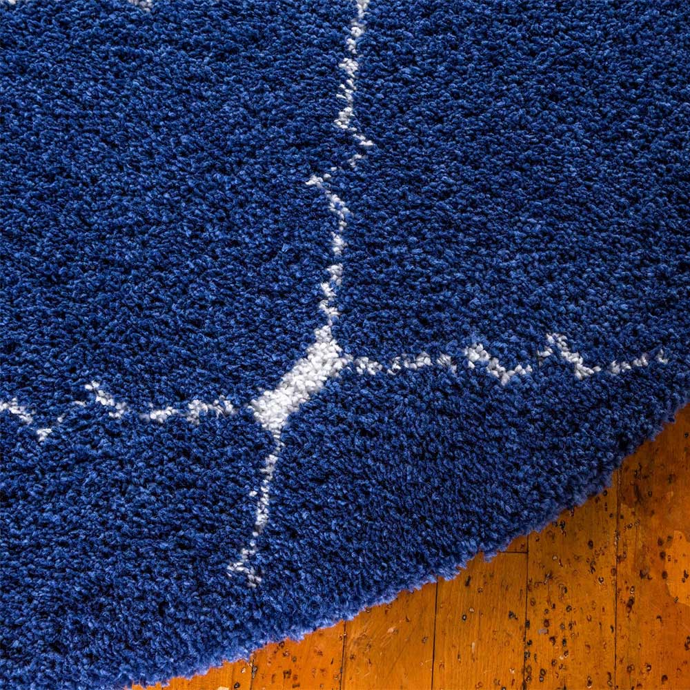 Runder Teppich in Dunkelblau & Creme Hochflor - Vimanco
