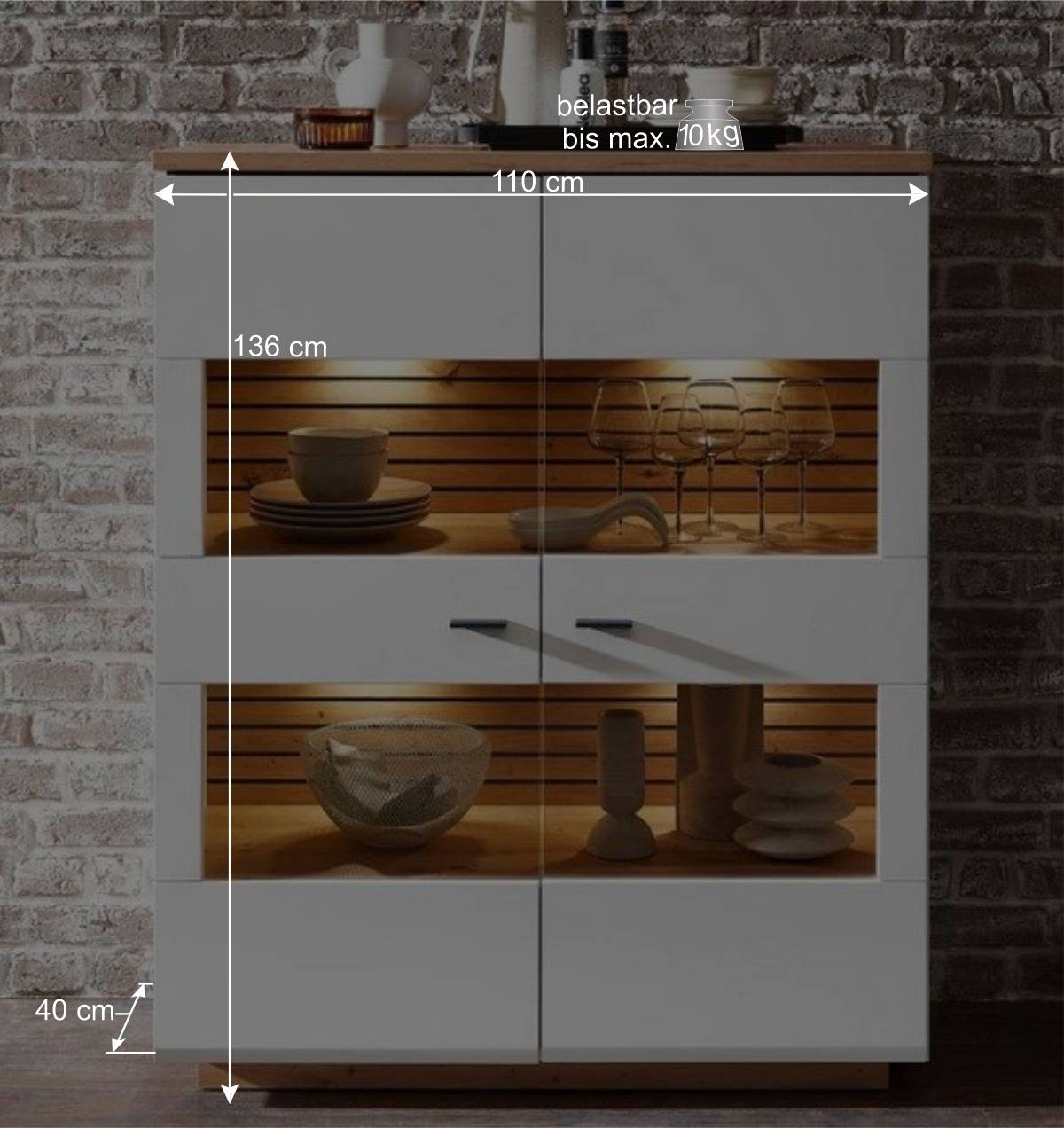Highboard mit Glaseinsätzen 2-türig - Niam