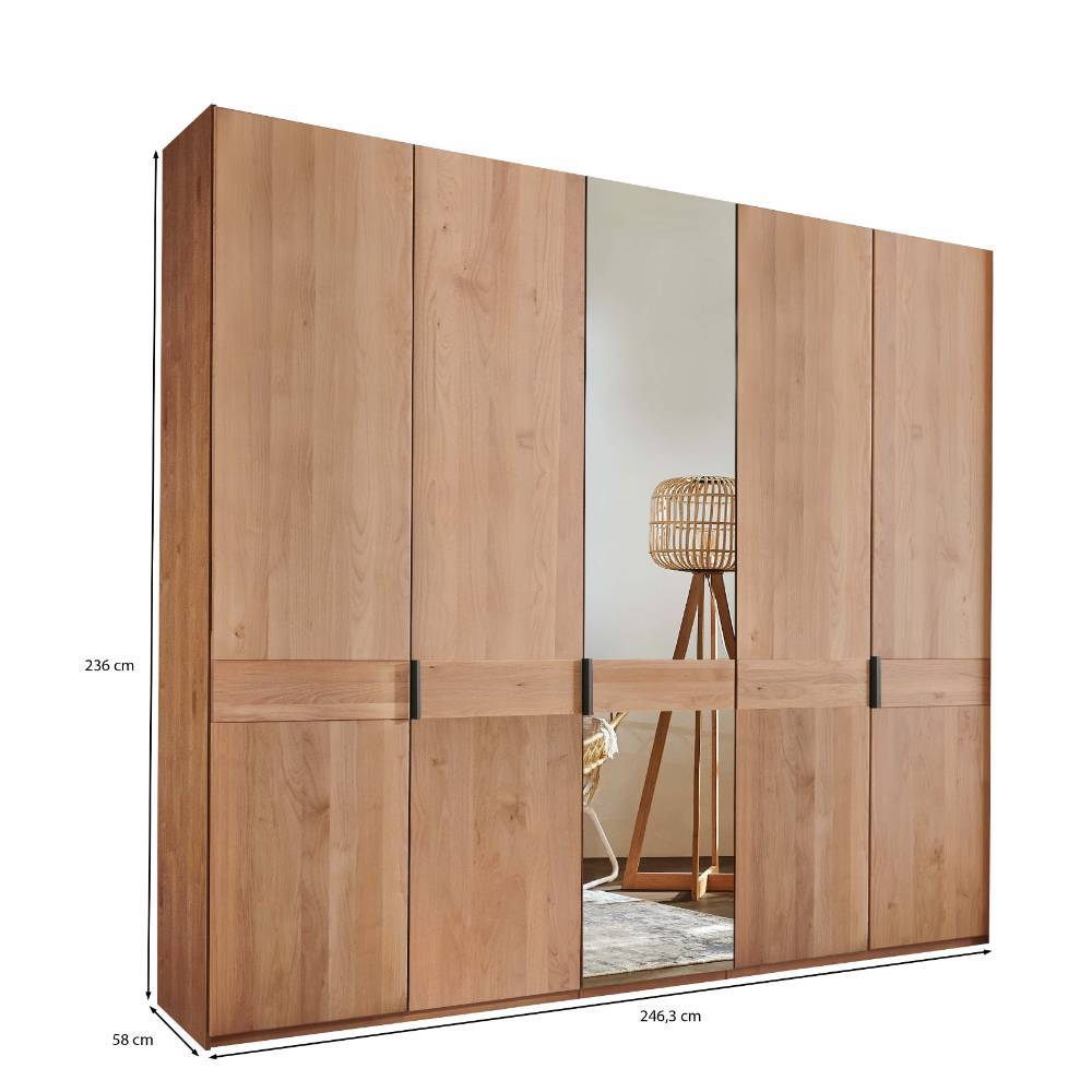 Fünftüriger Schlafzimmer-Kleiderschrank aus Holz mit Spiegeltüren und Maßen – Murray